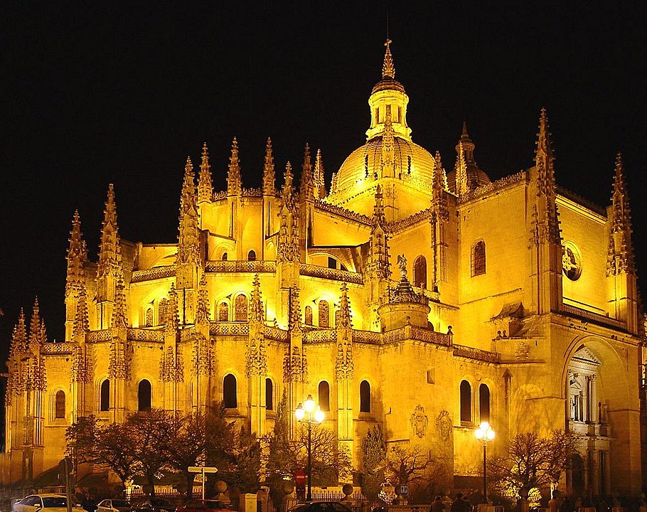 night image of the Cathedral of Segovia in Spain with the story The Beloved by author JeniseCook.com