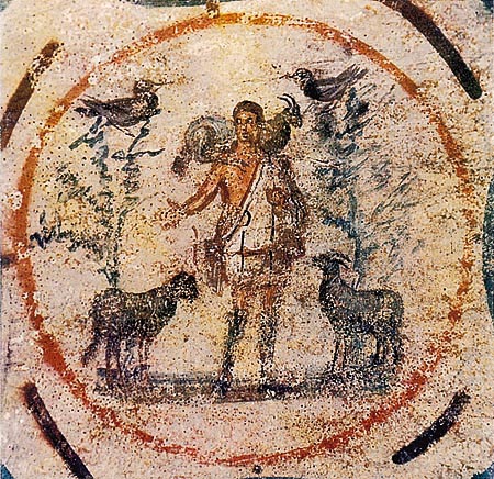 image of 3rd century mosaic of Jesus Christ the good shepherd for tanka verse by jenisecook.com