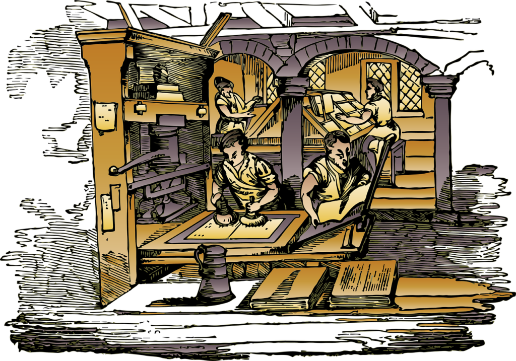 graphic illustration of printing press process