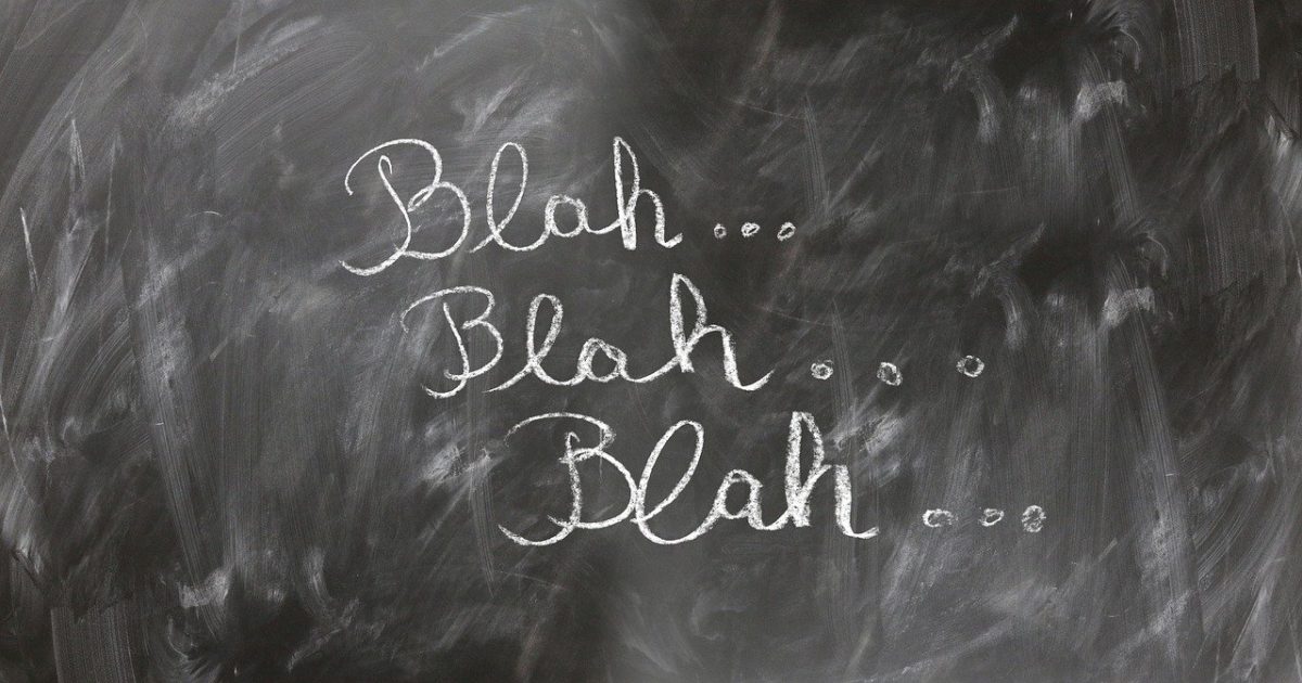 image of blah blah blah written on a chalk board for the story self talk by author jenisecook.com