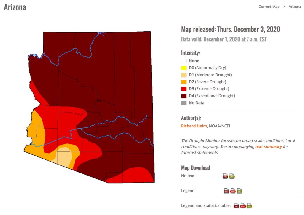 screenshot of drought map 3 December 2020 for haiku by JeniseCook.com