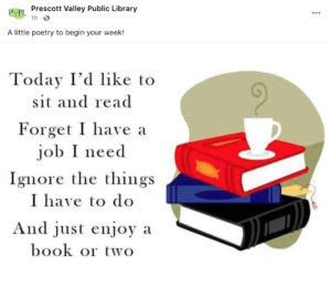 screen shot of Prescott Valley Public Library Facebook post about poetry