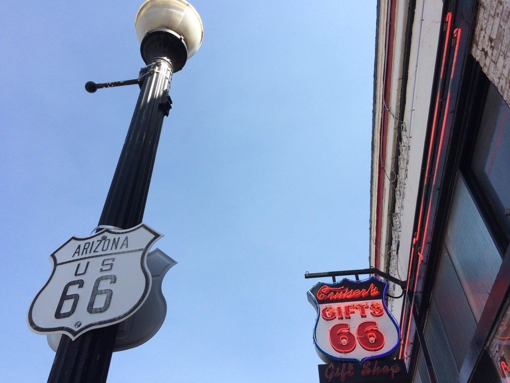 photo by JeniseCook.com of Route 66 road sign Williams Arizona