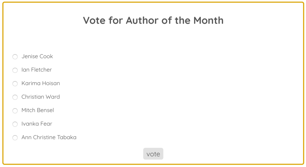 screen shot of Jenise Cook nominated for Author of the Month May 2021 Spillwords Press